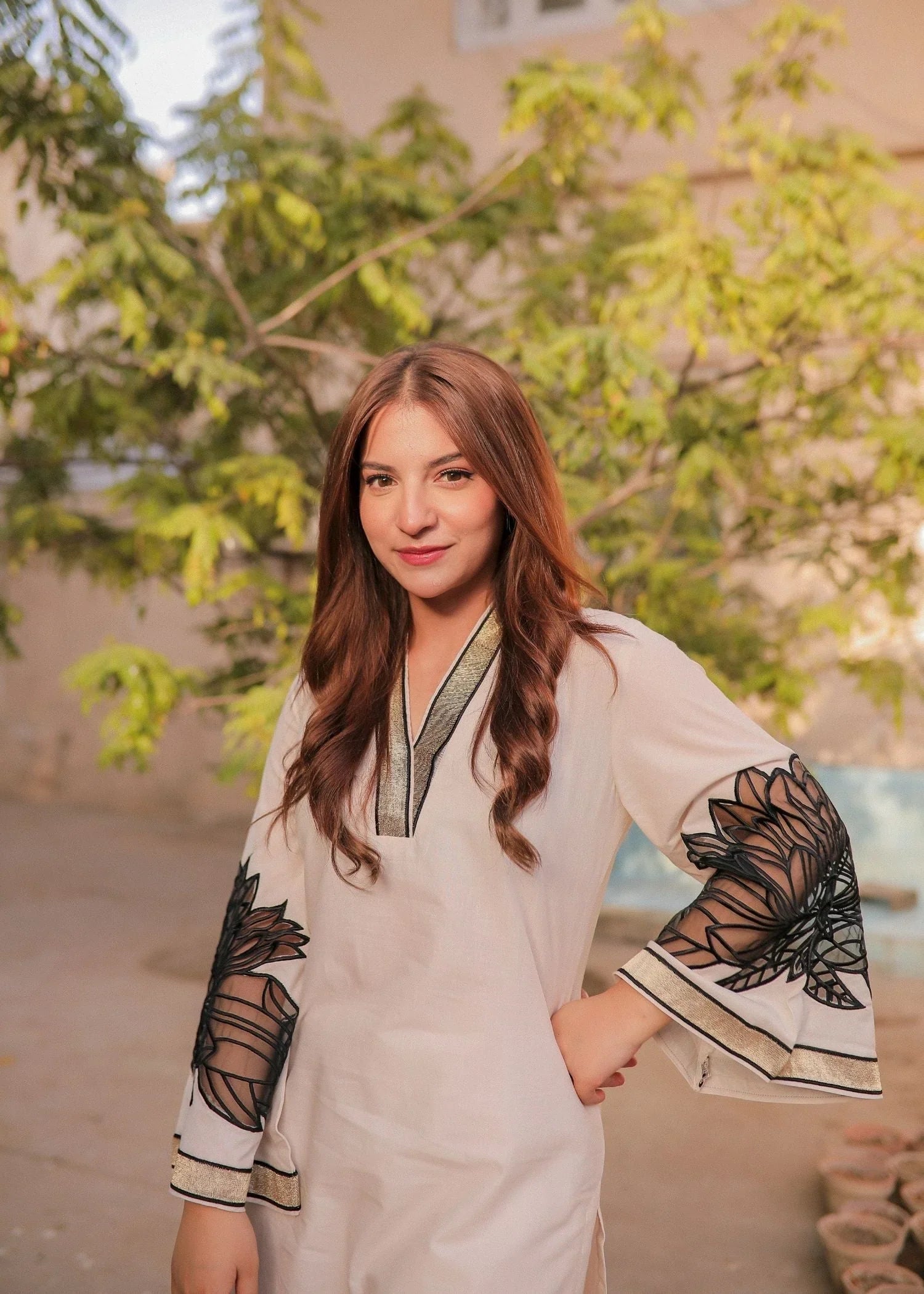 Embroidered V-Neck Lawn 2-Piece Suit – Ivory, Summer Wear