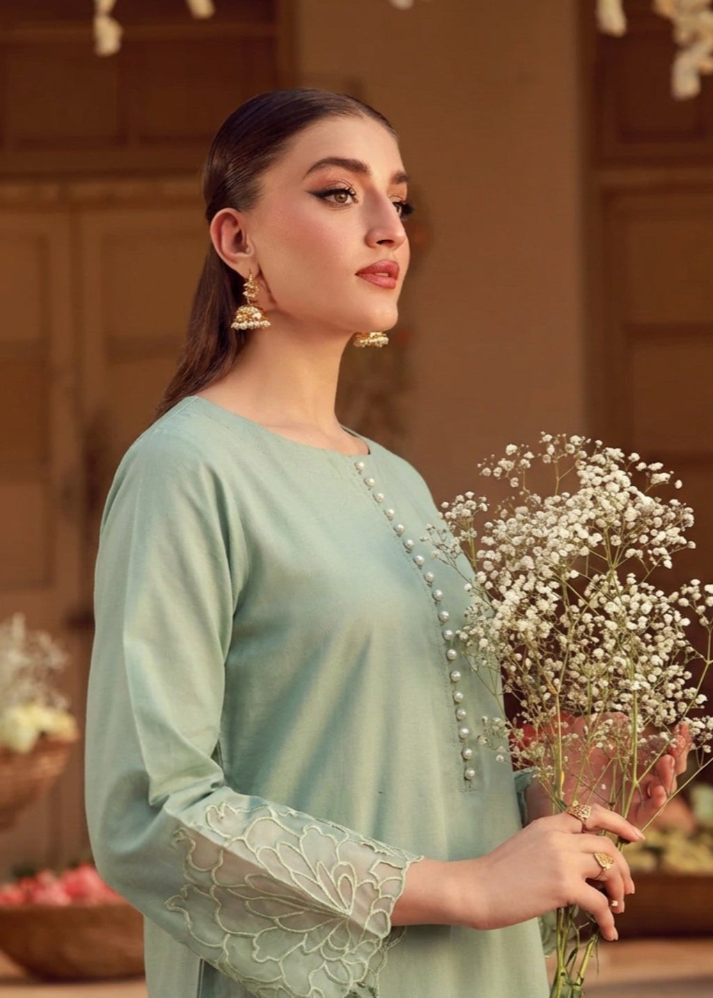 Embroidered Lawn Long Kurta 2-Piece Suit – Pistachio Green, Summer Wear