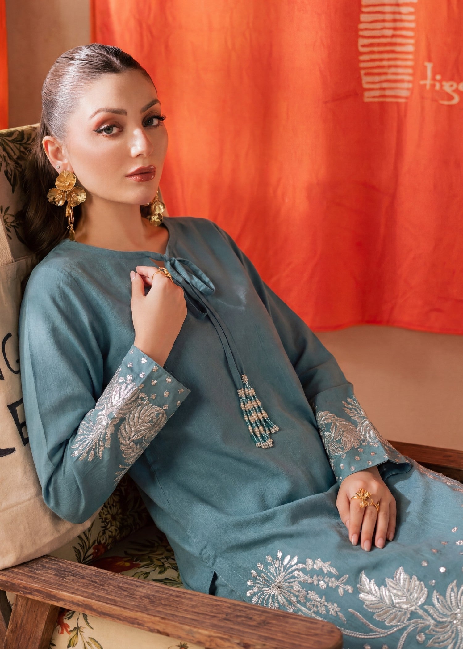Embroidered Lawn Flapper Suit – Steel Blue, Summer Wear