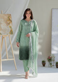 Embroidered Khaddi Net 3-Piece Suit – Green, Chiffon Dupatta