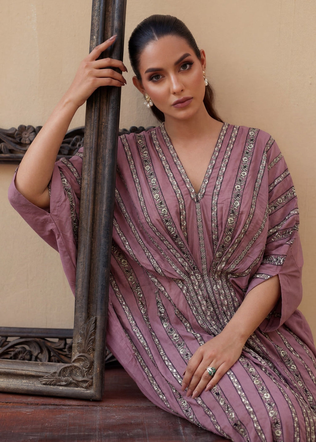 Embroidered Lawn Long Kaftan – Pink, Summer Wear