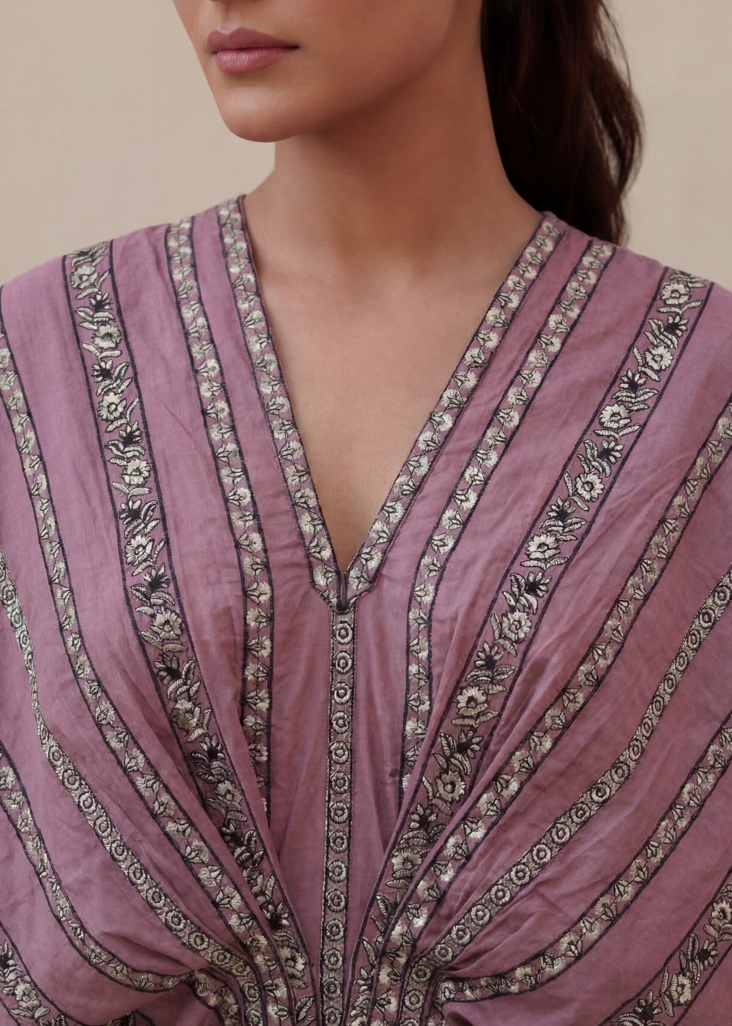 Embroidered Lawn Long Kaftan – Pink, Summer Wear