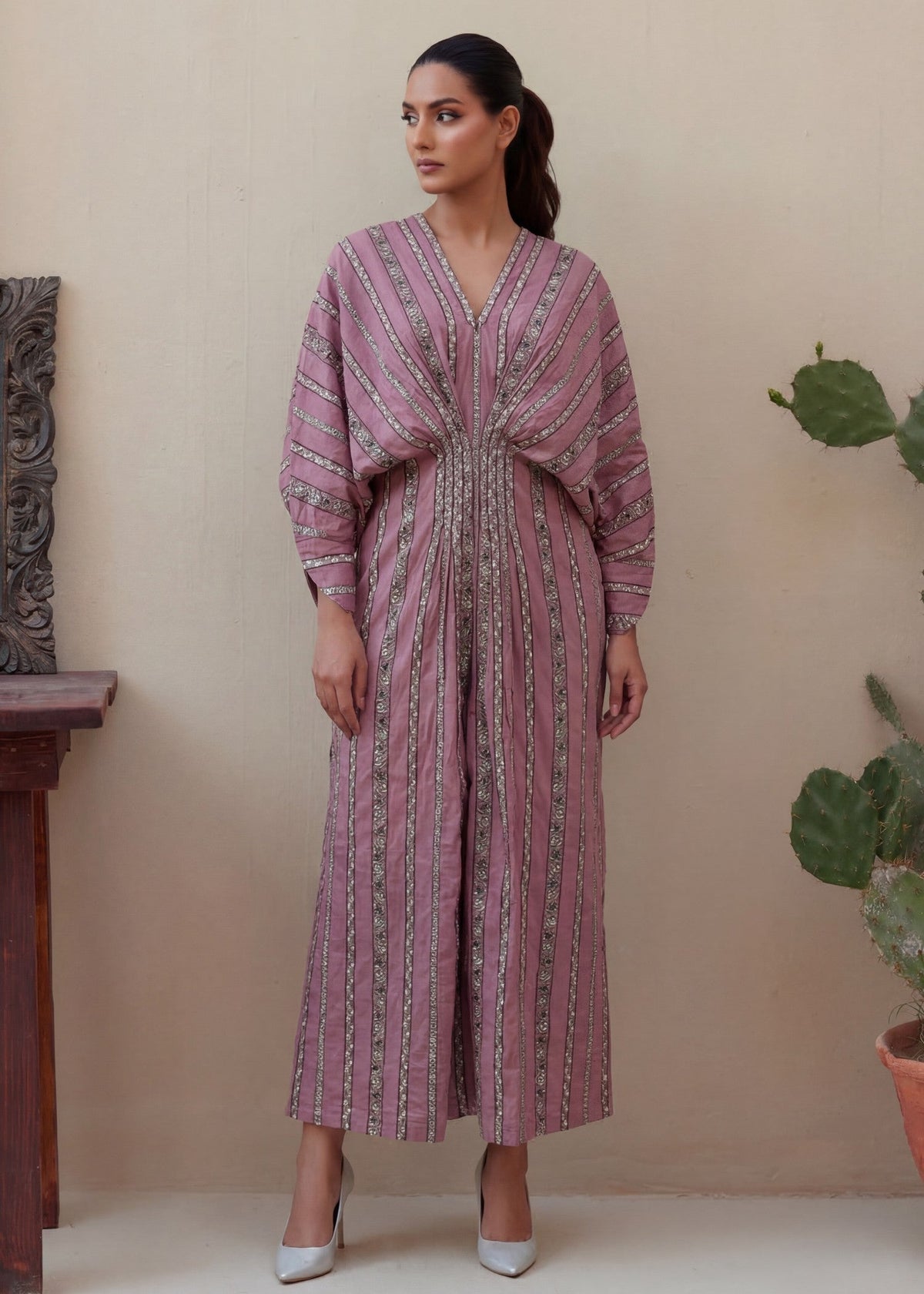 Embroidered Lawn Long Kaftan – Pink, Summer Wear
