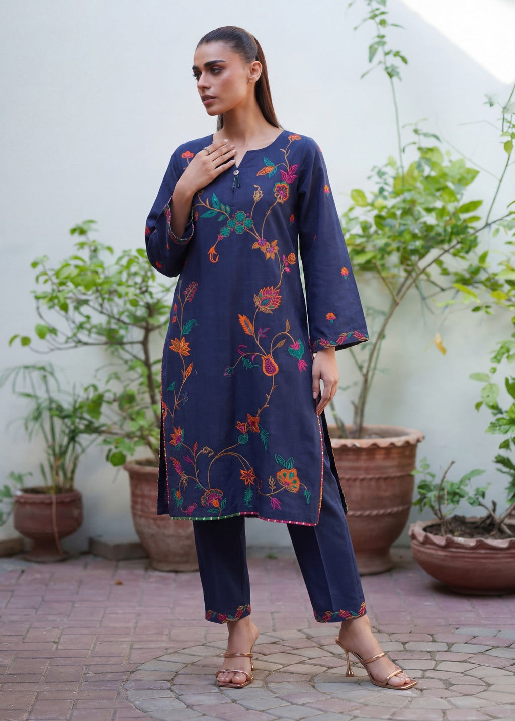 Embroidered Lawn 2-Piece Suit – Navy Blue, Summer Wear