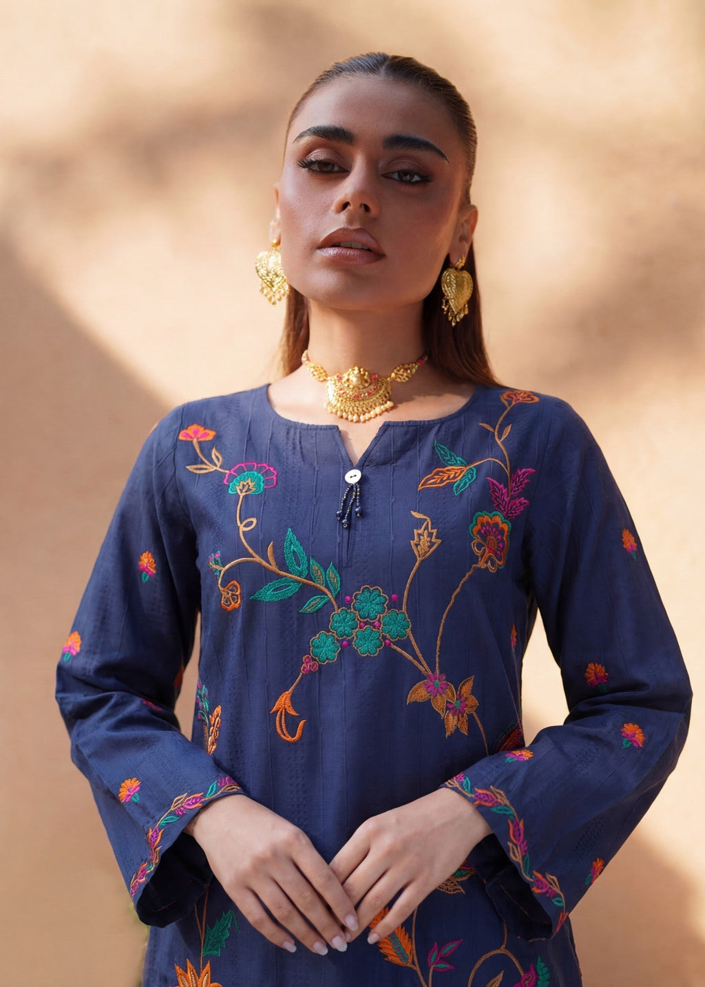 Embroidered Lawn 2-Piece Suit – Navy Blue, Summer Wear