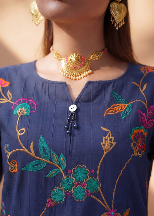 Embroidered Lawn 2-Piece Suit – Navy Blue, Summer Wear