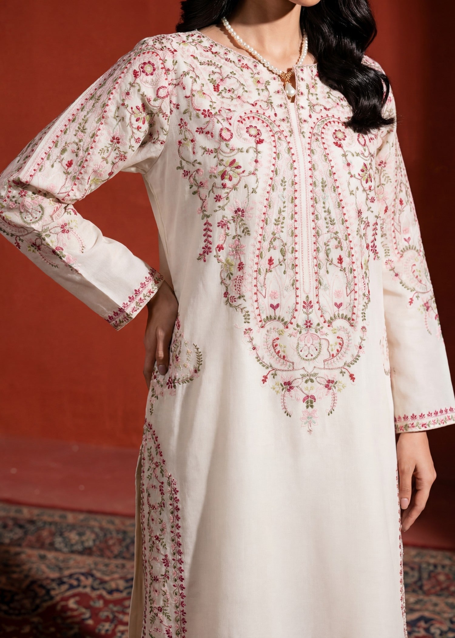 Embroidered Lawn 3-Piece Suit – White, Voile Dupatta