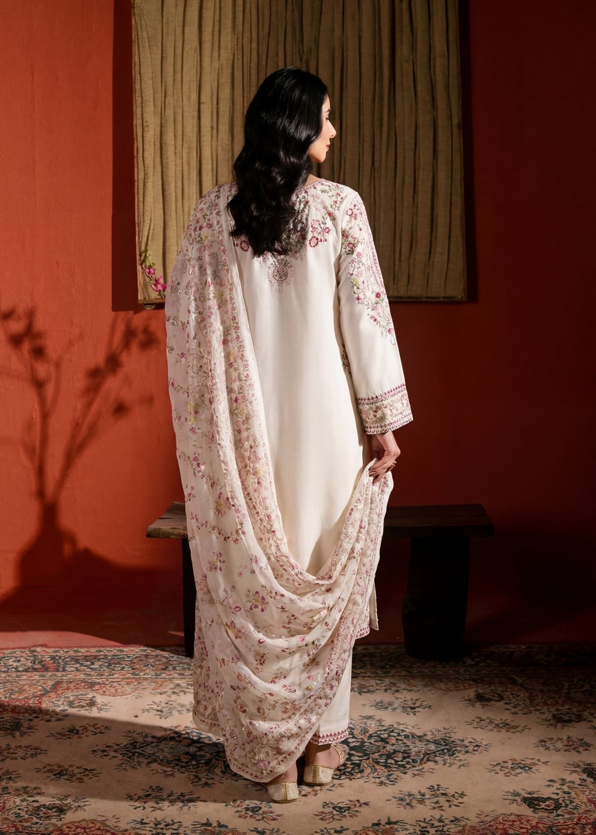 Embroidered Lawn 3-Piece Suit – White, Voile Dupatta