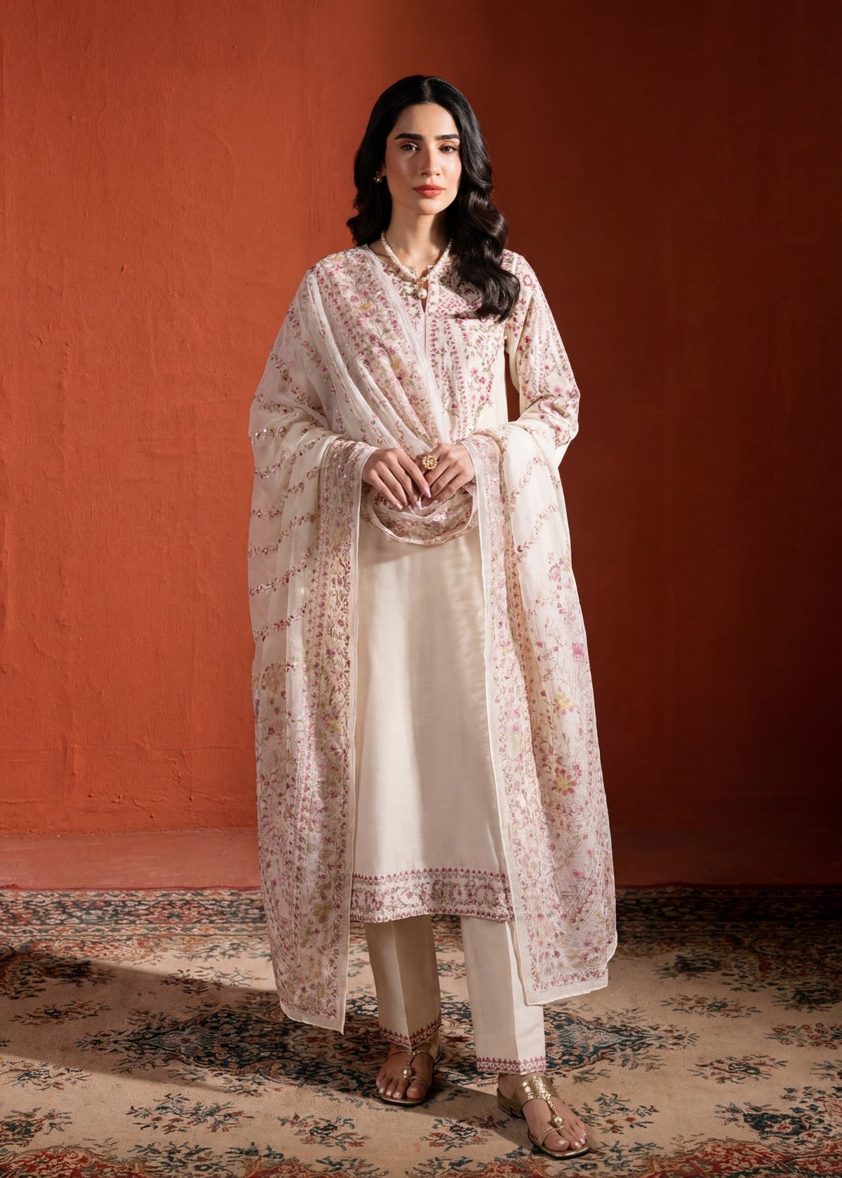 Embroidered Lawn 3-Piece Suit – White, Voile Dupatta