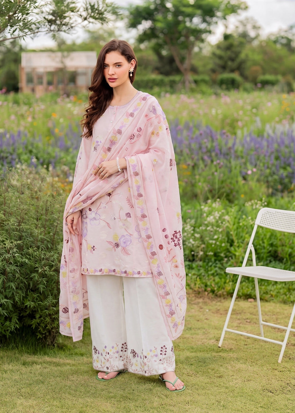 Embroidered Lawn Flapper Suit – Pink, Voile Dupatta