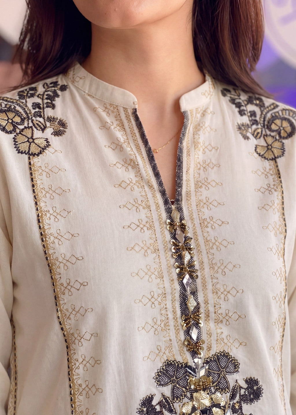 Printed Lawn Long Kurta 2-Piece Suit – Cream, Summer Wear