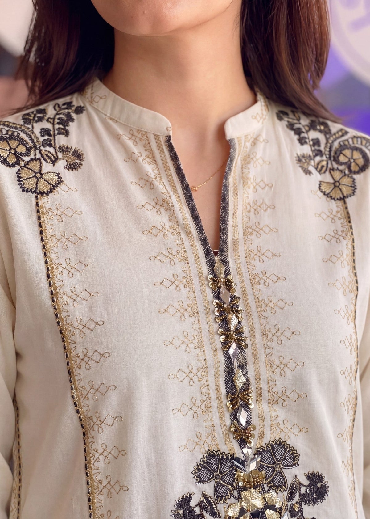 Printed Lawn Long Kurta 2-Piece Suit – Cream, Summer Wear