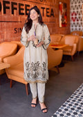 Printed Lawn Long Kurta 2-Piece Suit – Cream, Summer Wear