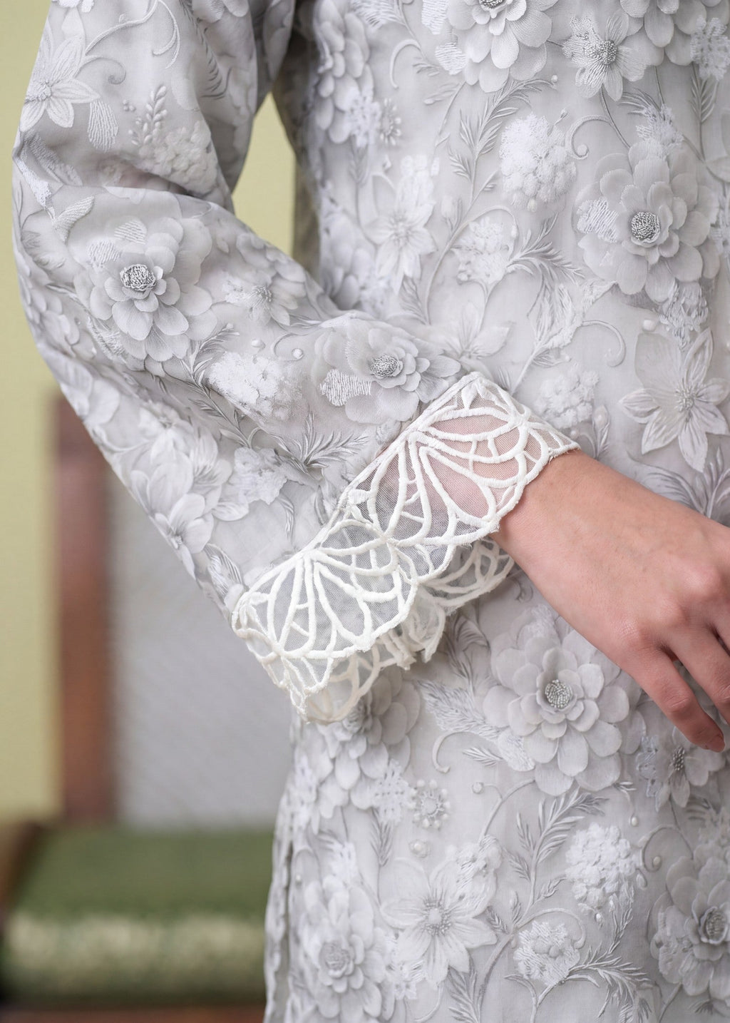 Embroidered Lawn Farshi Shalwar Suit – White, Summer Wear