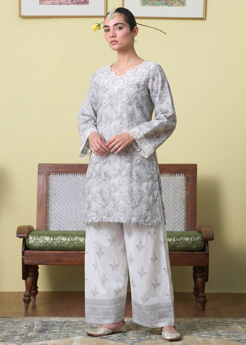 Embroidered Lawn Farshi Shalwar Suit – White, Summer Wear