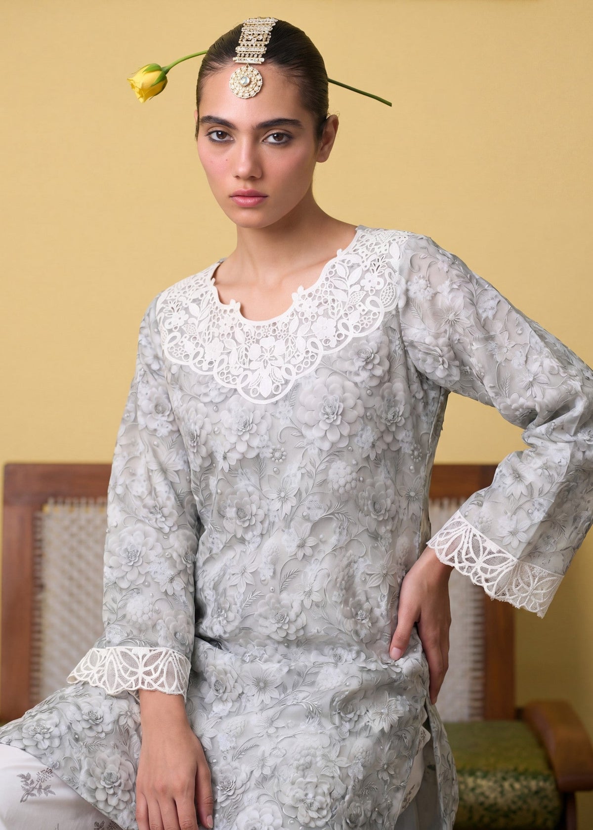 Embroidered Lawn Farshi Shalwar Suit – White, Summer Wear