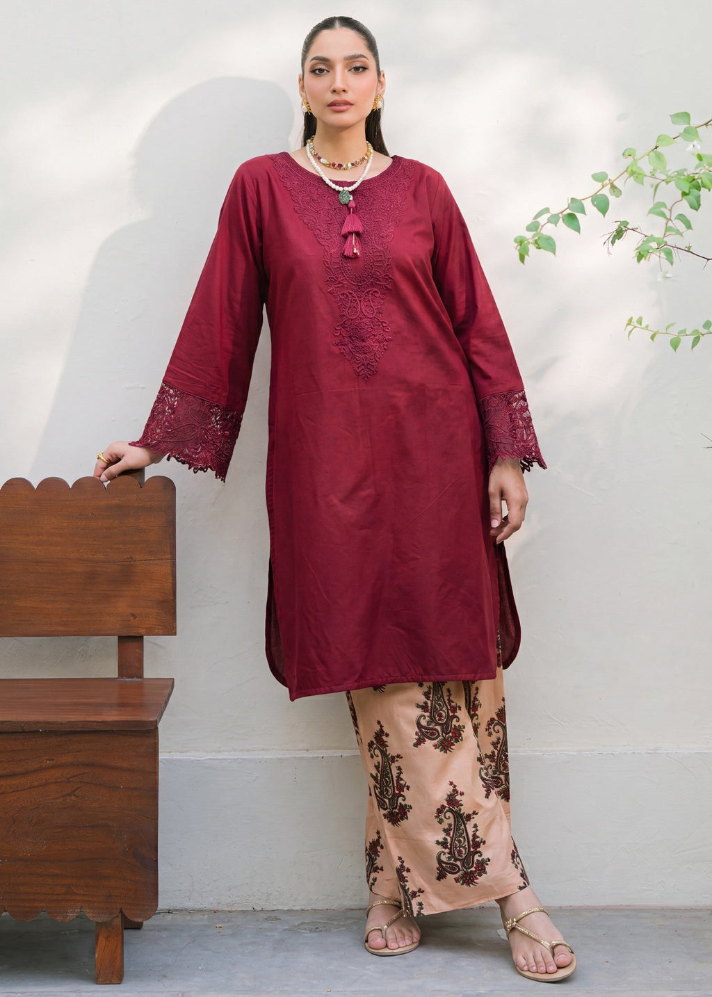 Embroidered Lawn 2-Piece Suit – Maroon, Summer Wear