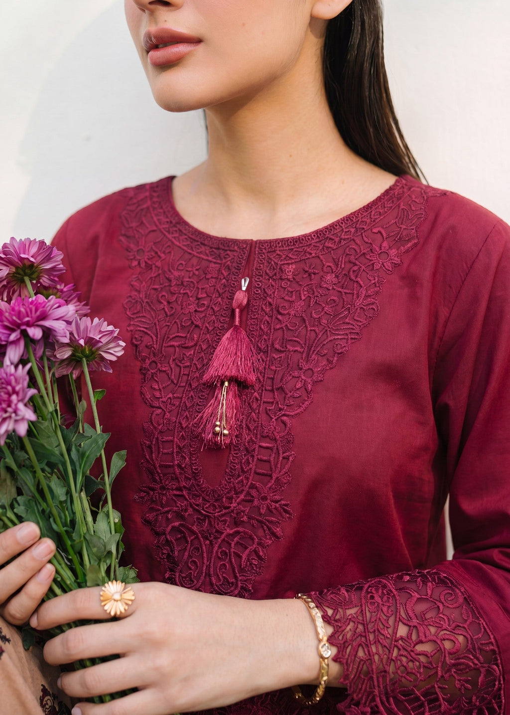 Embroidered Lawn 2-Piece Suit – Maroon, Summer Wear