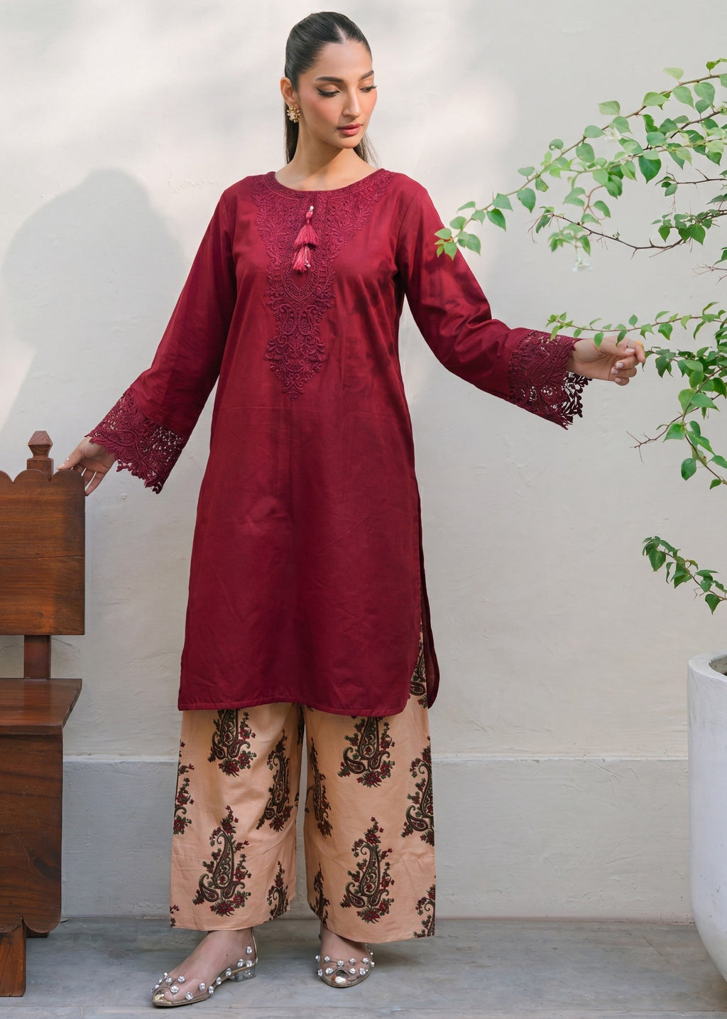 Embroidered Lawn 2-Piece Suit – Maroon, Summer Wear