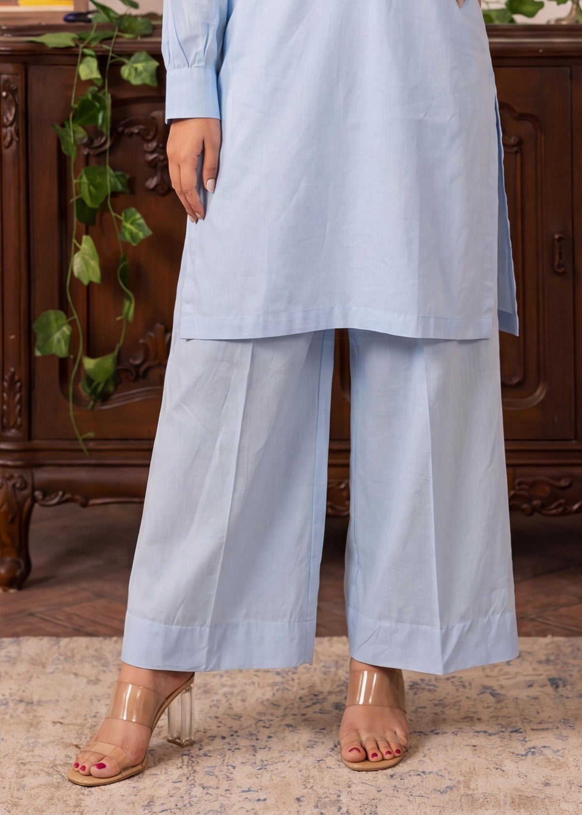 Tasseled Lawn Flapper Suit – Sky Blue, Summer Wear