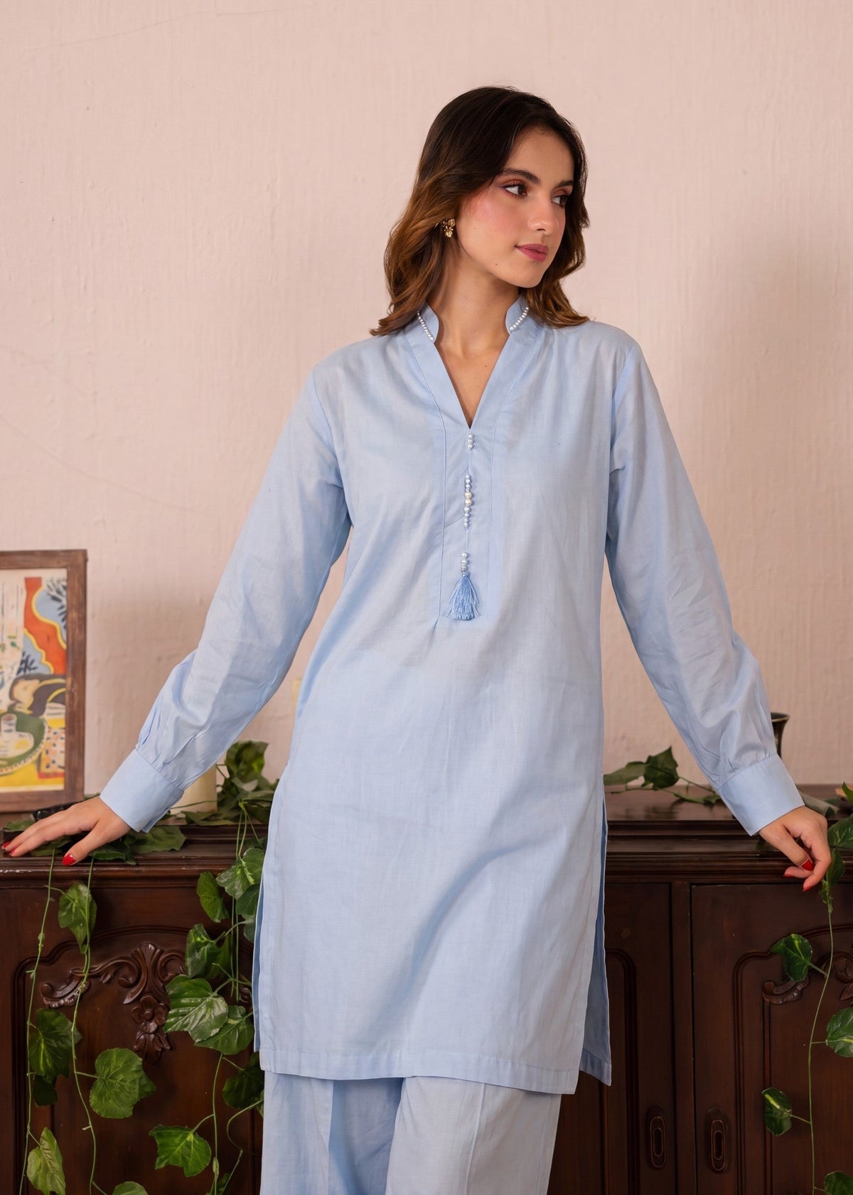 Tasseled Lawn Flapper Suit – Sky Blue, Summer Wear