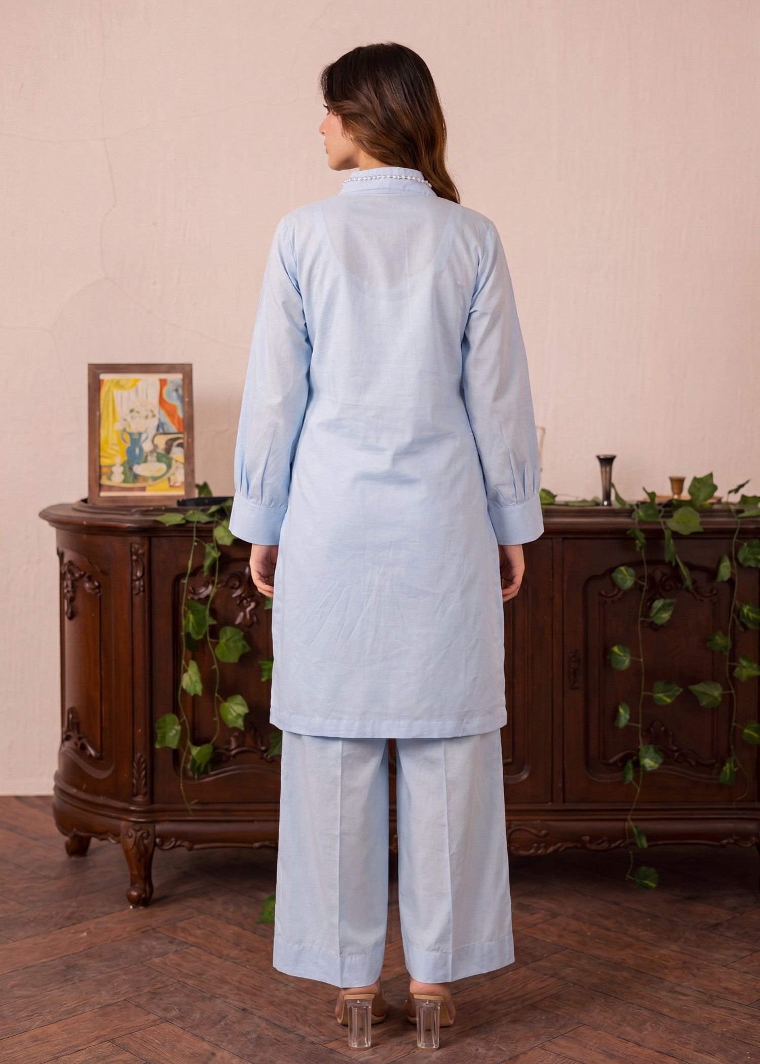 Tasseled Lawn Flapper Suit – Sky Blue, Summer Wear
