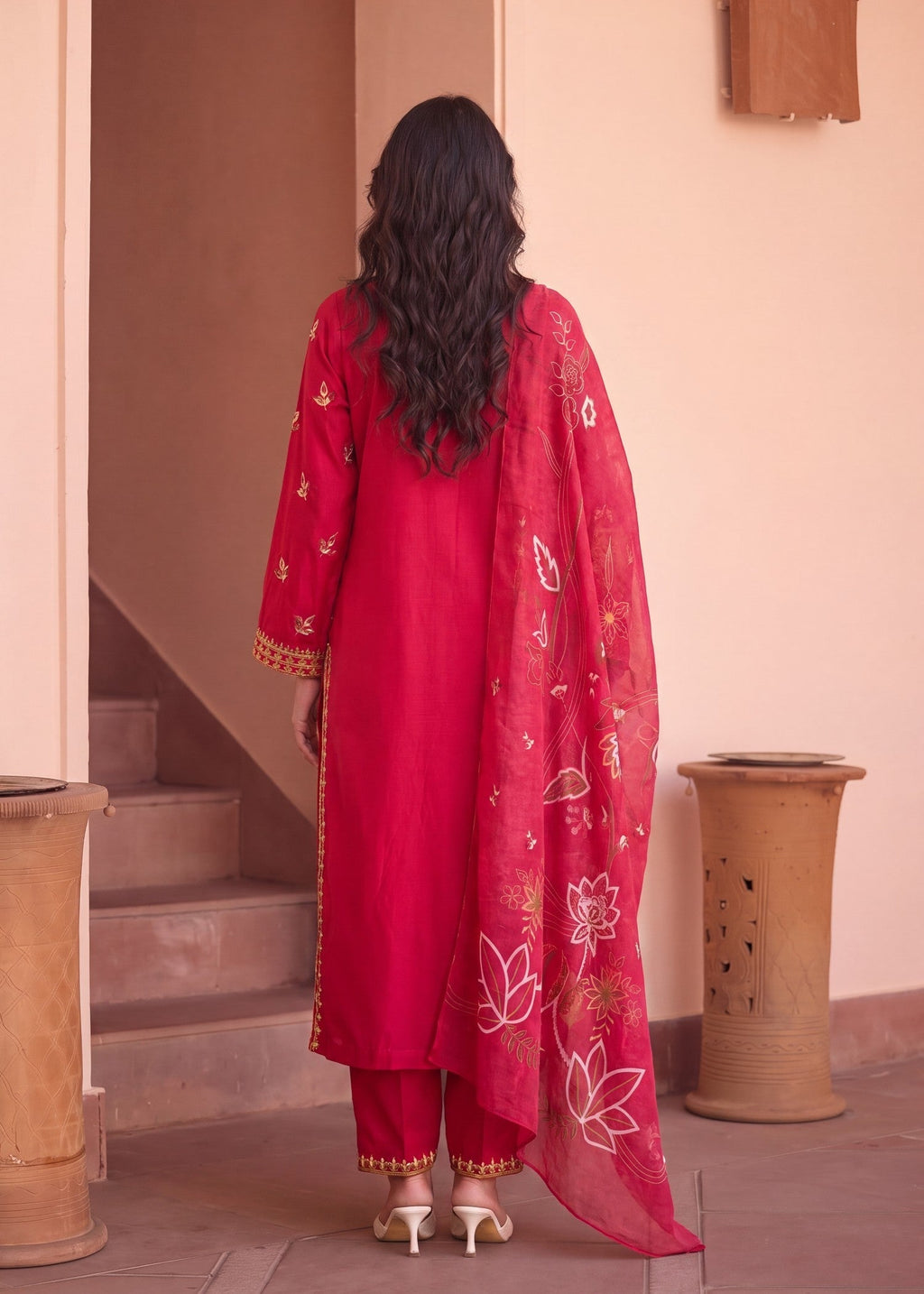 Embroidered Lawn 3-Piece Suit – Pink, Voile Dupatta