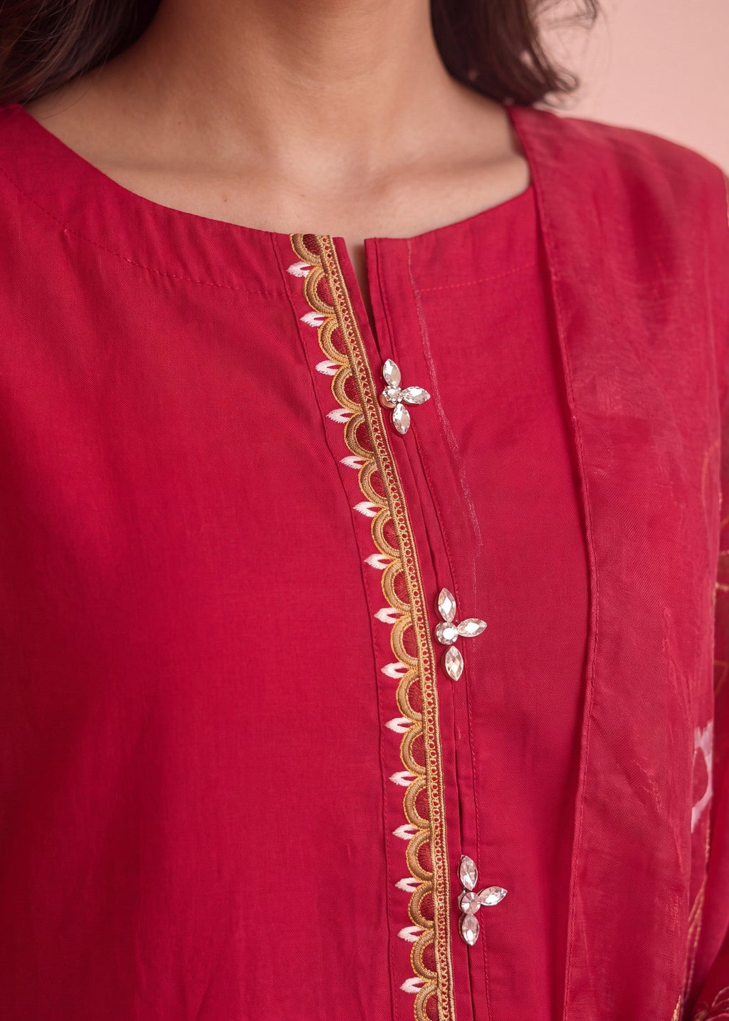 Embroidered Lawn 3-Piece Suit – Pink, Voile Dupatta