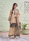 Embroidered Lawn 3-Piece Suit – Beige, Voile Dupatta