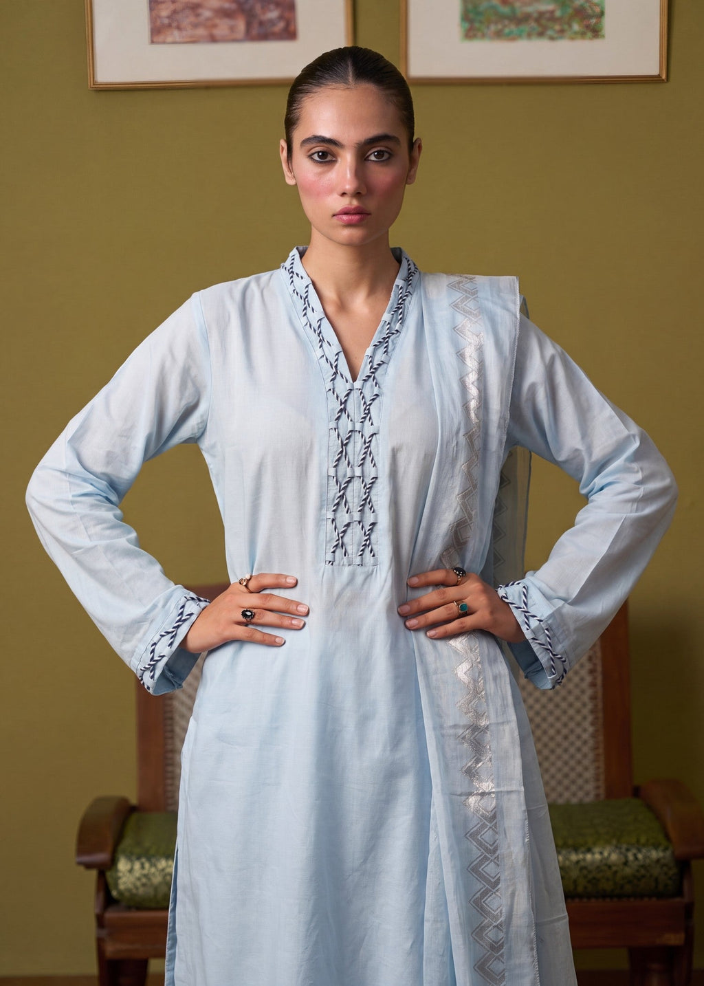 Lace Lawn 3-Piece Suit – Sky Blue, Voile Dupatta