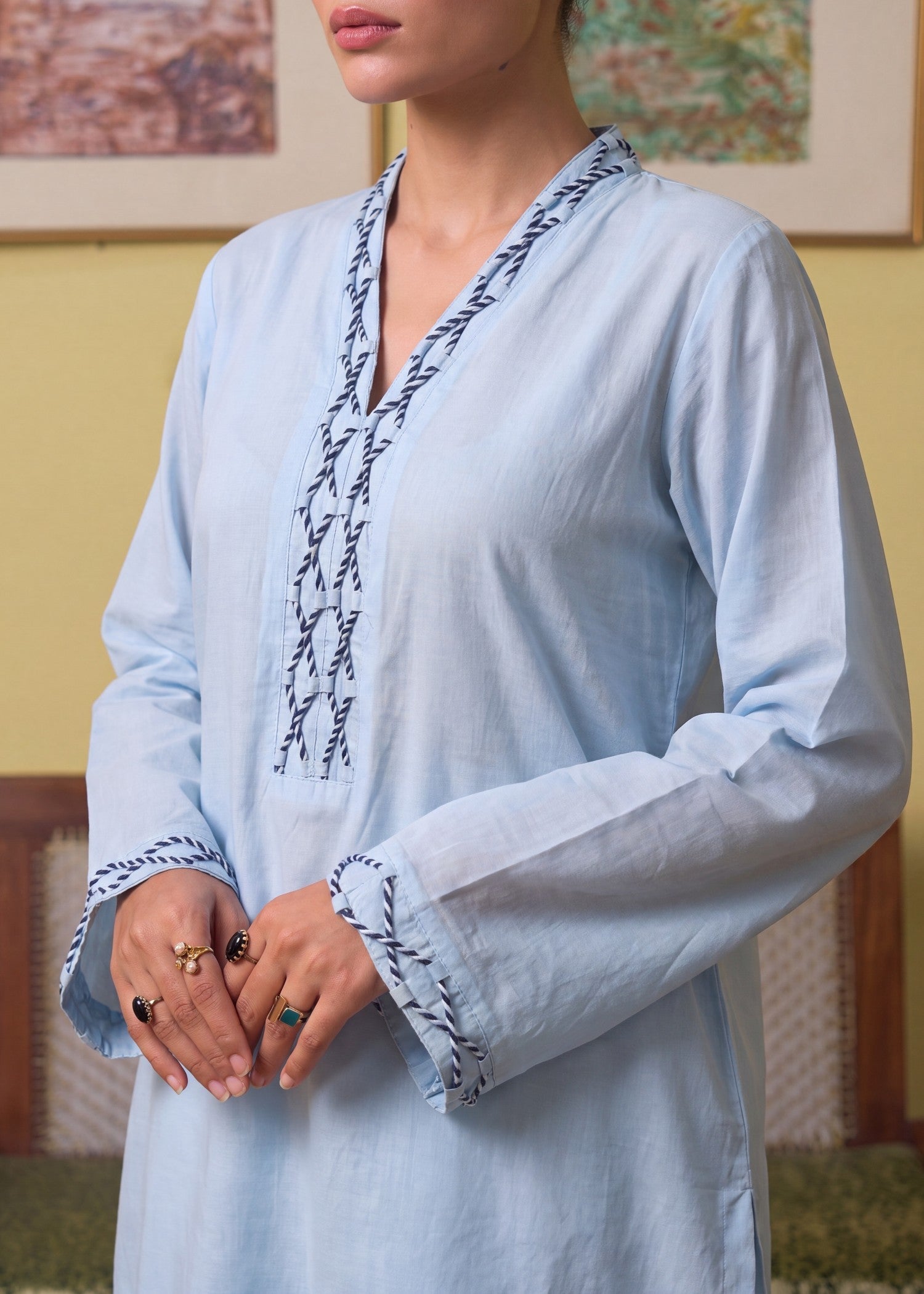 Lace Lawn 3-Piece Suit – Sky Blue, Voile Dupatta