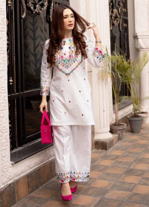 Printed Lawn Long Kurta 2-Piece Suit – Cream, Summer Wear