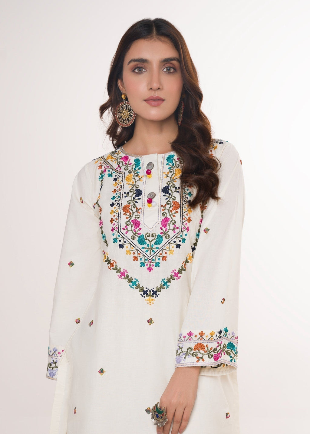 Printed Lawn Long Kurta 2-Piece Suit – Cream, Summer Wear