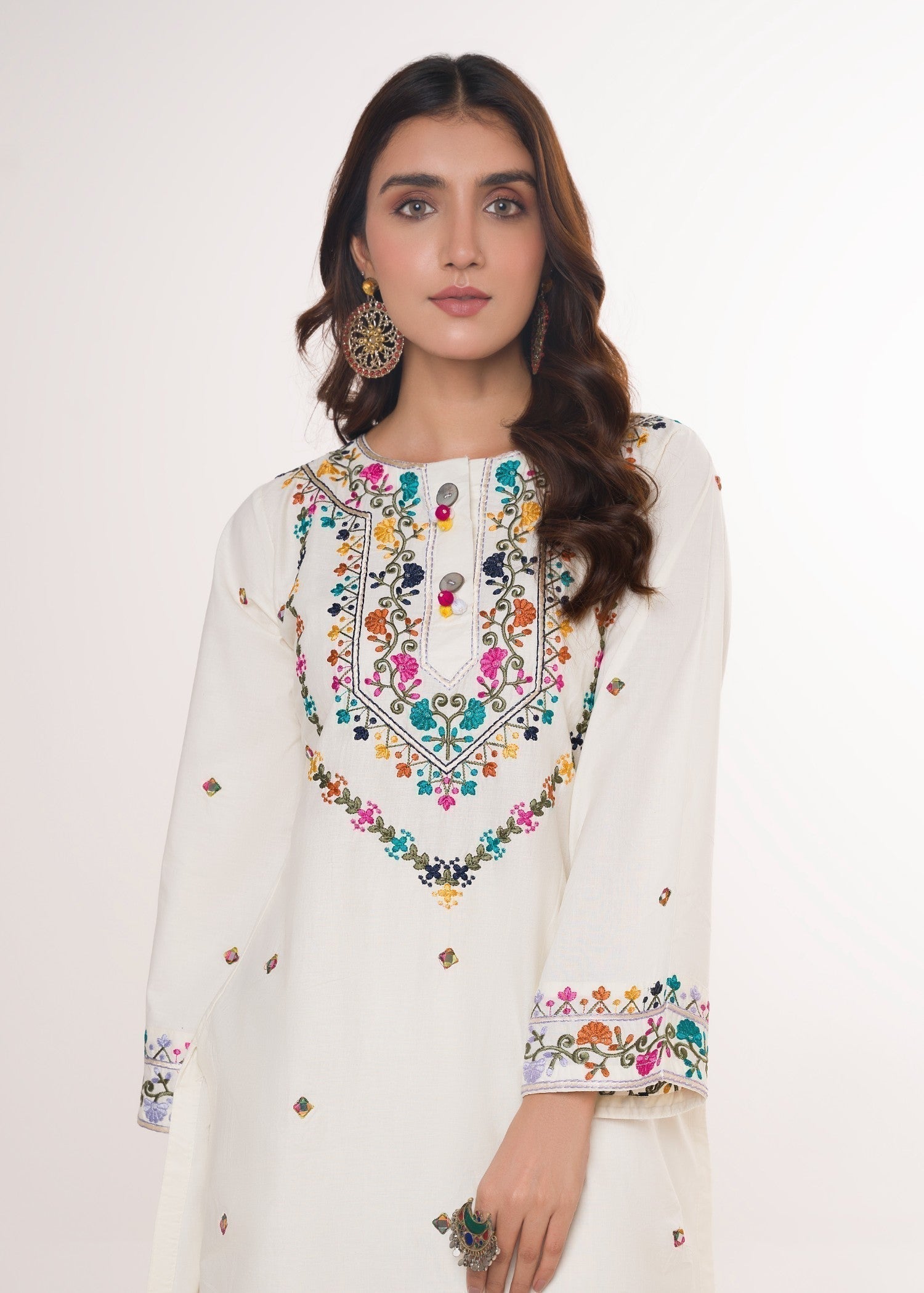 Printed Lawn Long Kurta 2-Piece Suit – Cream, Summer Wear