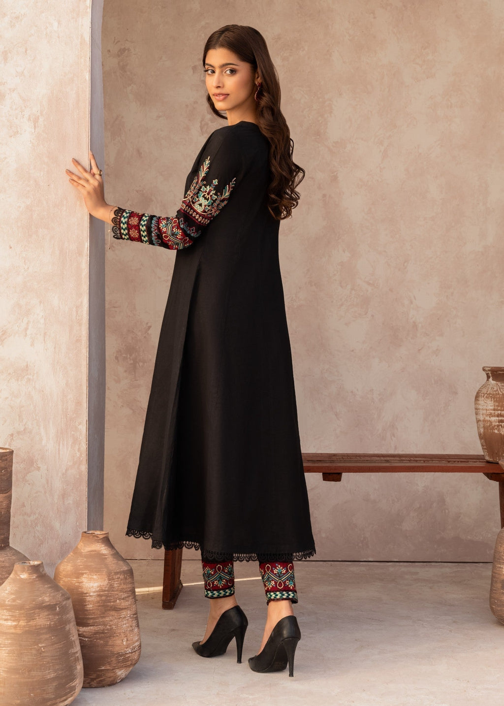 Embroidered Lawn Straight Cut Pishwas 2-Piece Suit – Black, Summer Wear