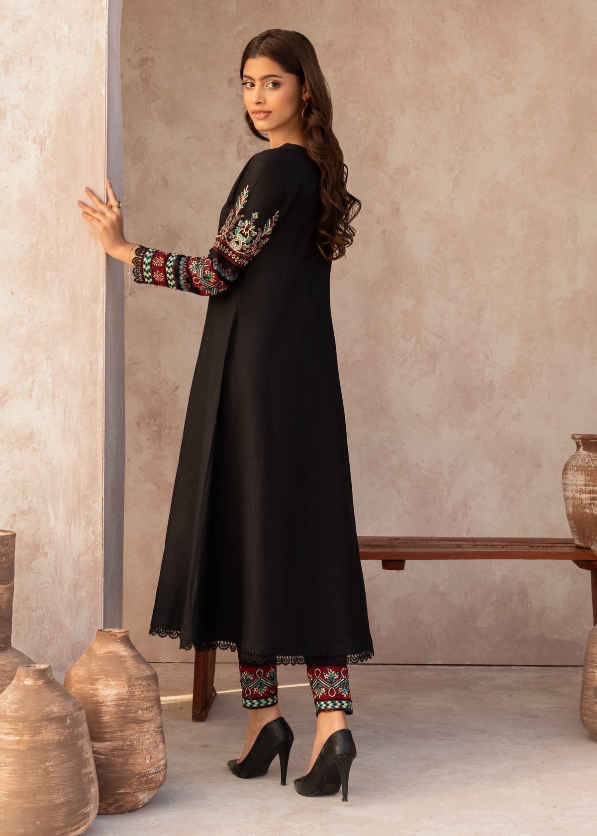 Embroidered Lawn Straight Cut Pishwas 2-Piece Suit – Black, Summer Wear