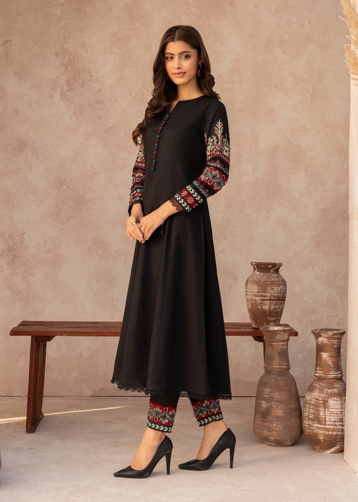 Embroidered Lawn Straight Cut Pishwas 2-Piece Suit – Black, Summer Wear