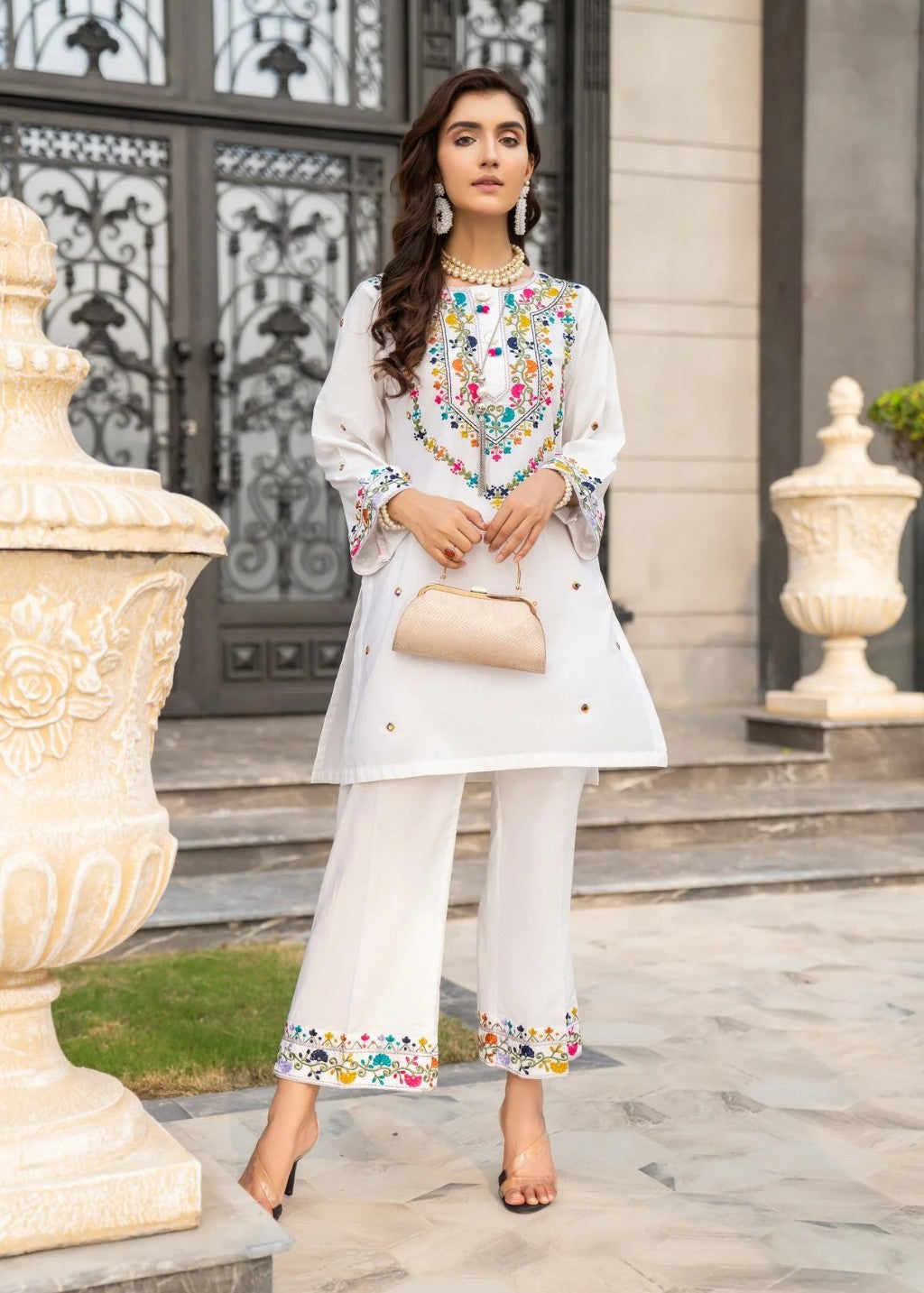 Printed Lawn Long Kurta 2-Piece Suit – Cream, Summer Wear