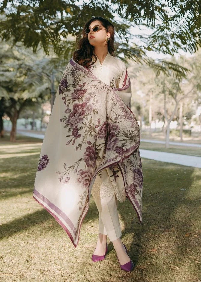 Embroidered Lawn 3-Piece Suit – White with Manaar Dupatta, Summer Daily Wear
