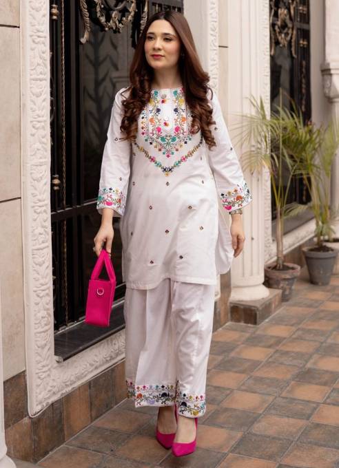 Printed Lawn Long Kurta 2-Piece Suit – Cream, Summer Wear