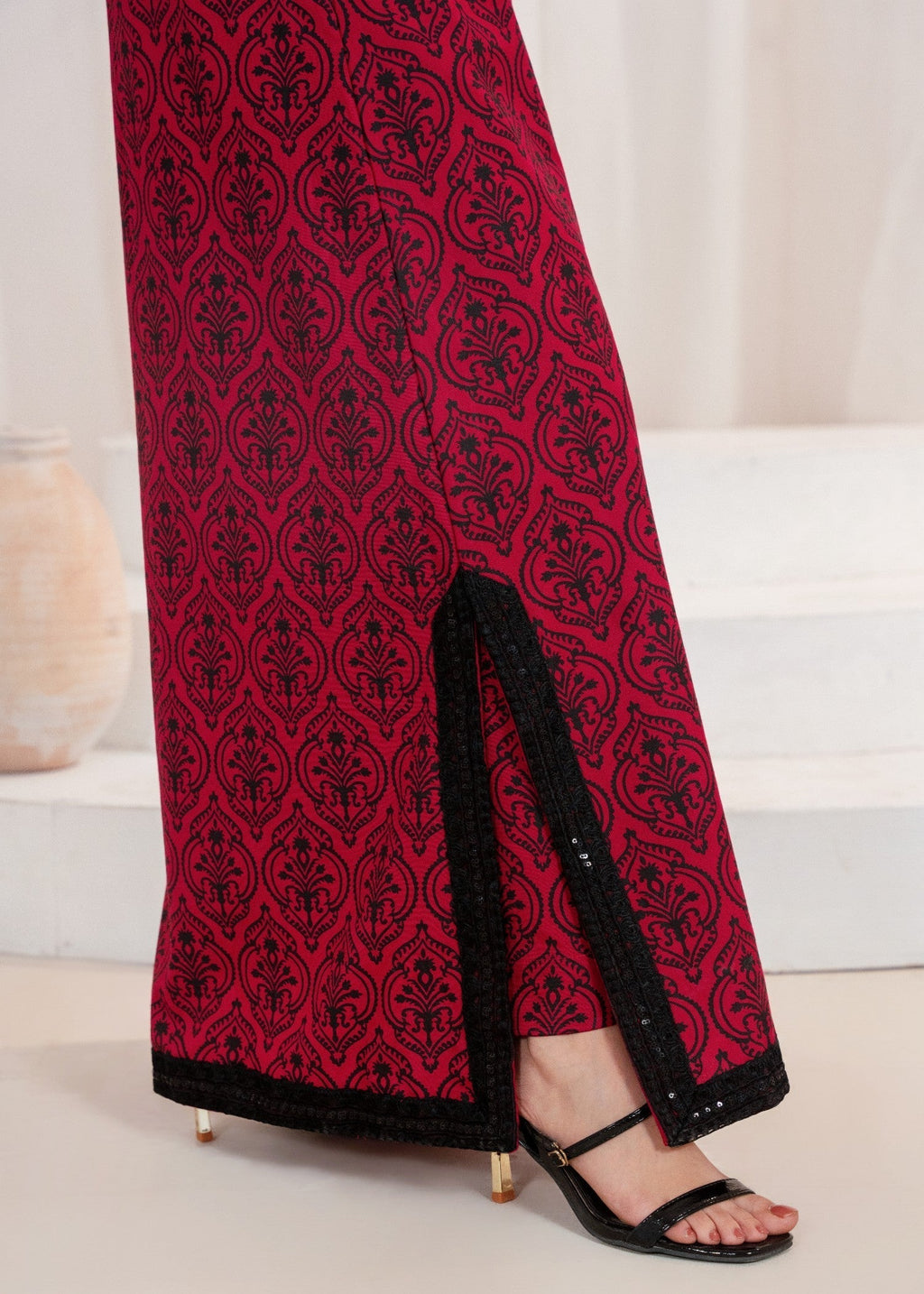 Embroidered A-Line Kurta Lawn 2-Piece Suit – Red, Summer Wear