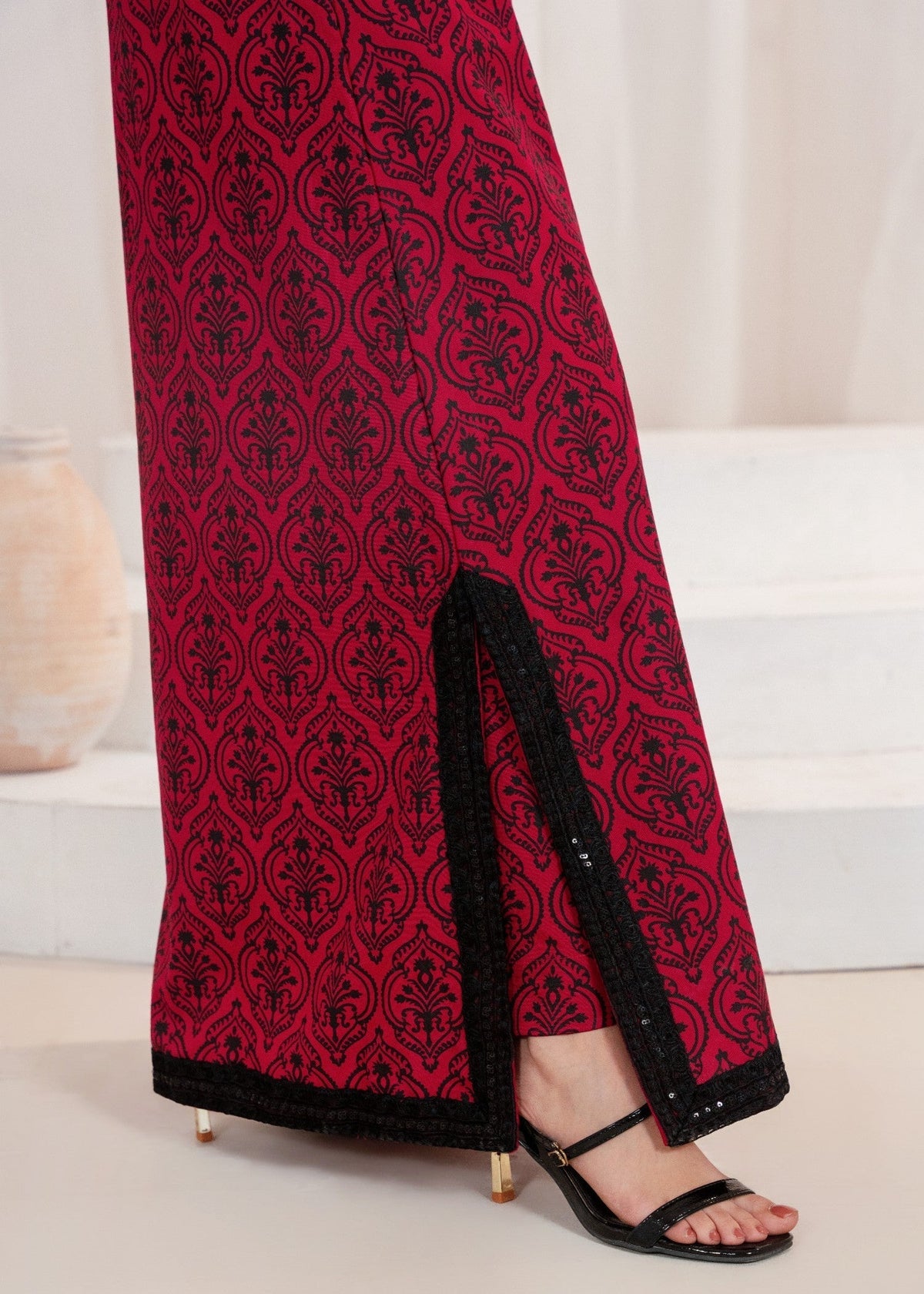 Embroidered A-Line Kurta Lawn 2-Piece Suit – Red, Summer Wear