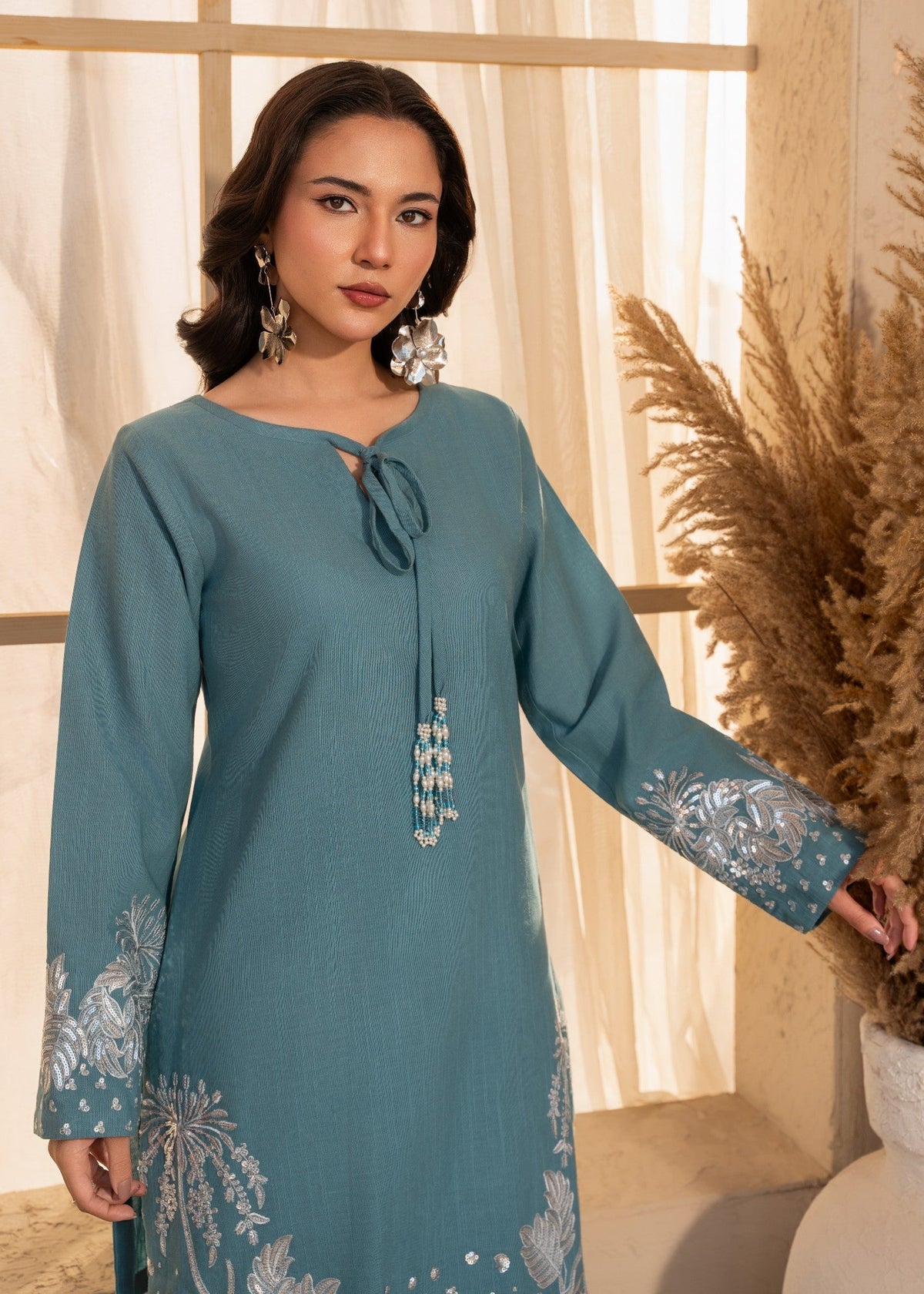 Embroidered Lawn Flapper Suit – Steel Blue, Summer Wear
