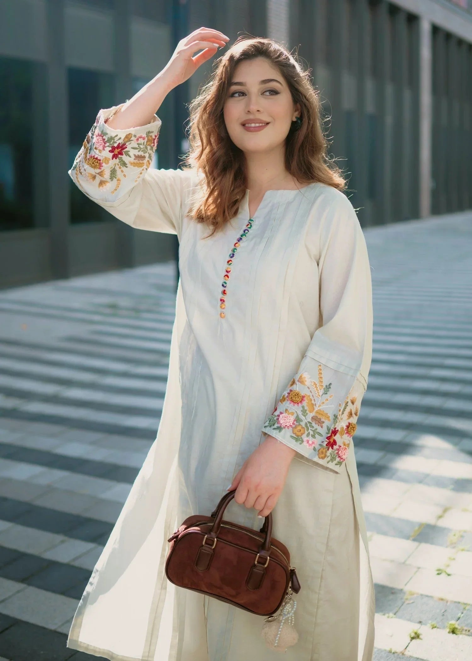 Embroidered Long Kurta Lawn 2-Piece Suit – Ivory, Summer Wear