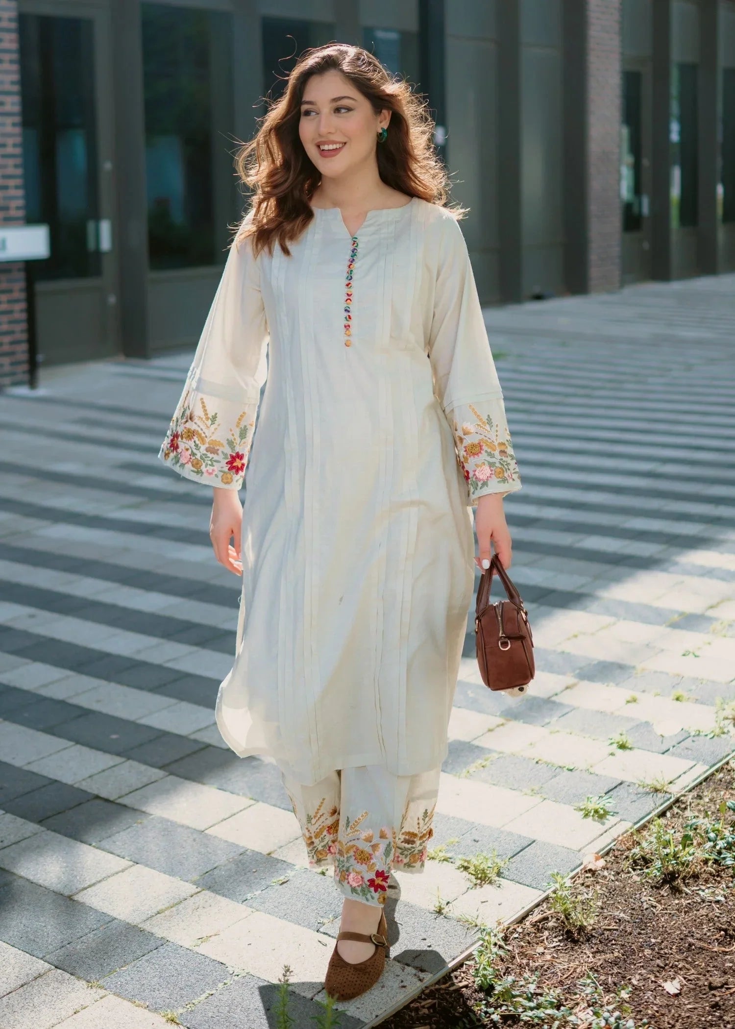 Embroidered Long Kurta Lawn 2-Piece Suit – Ivory, Summer Wear