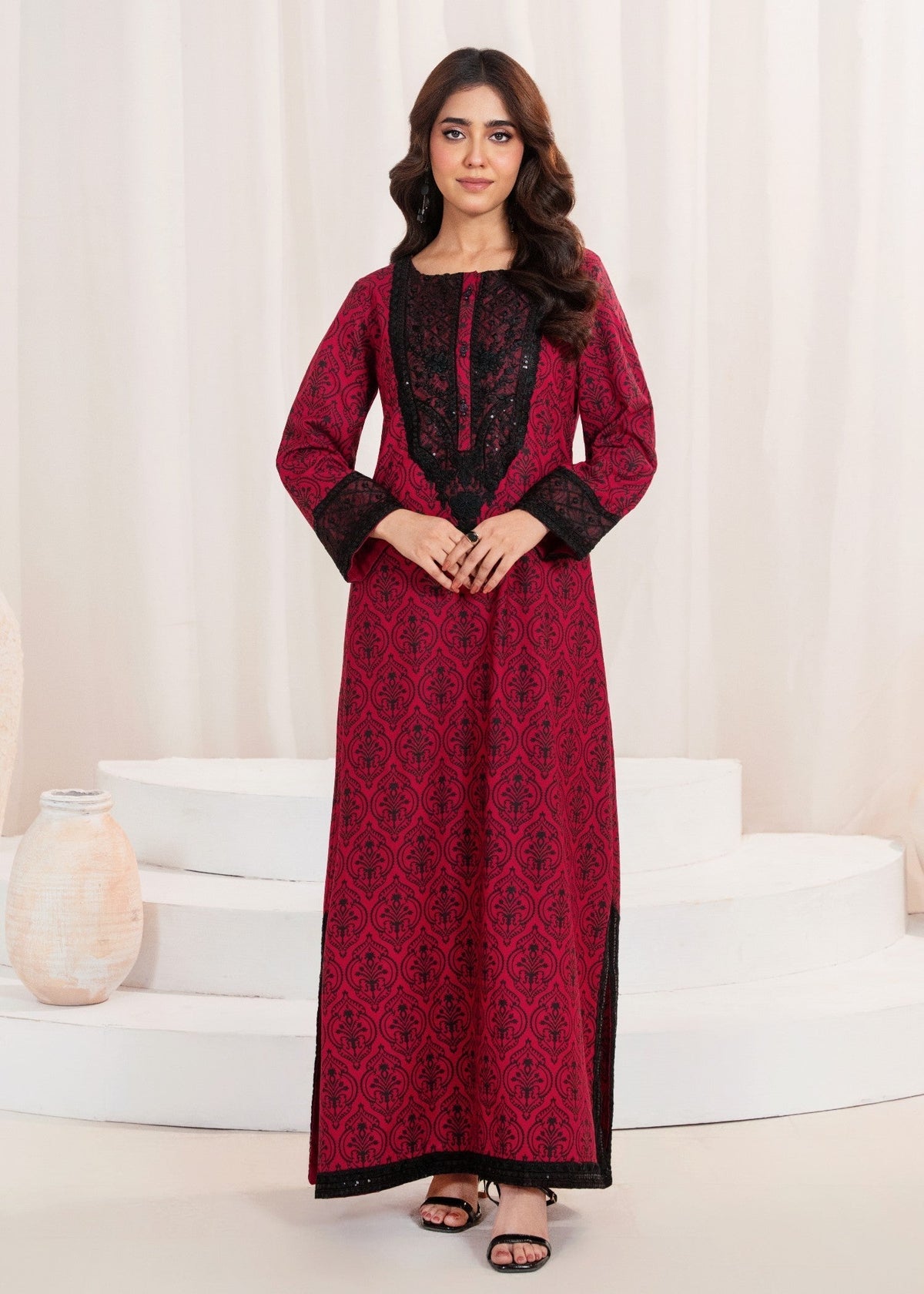 Embroidered A-Line Kurta Lawn 2-Piece Suit – Red, Summer Wear