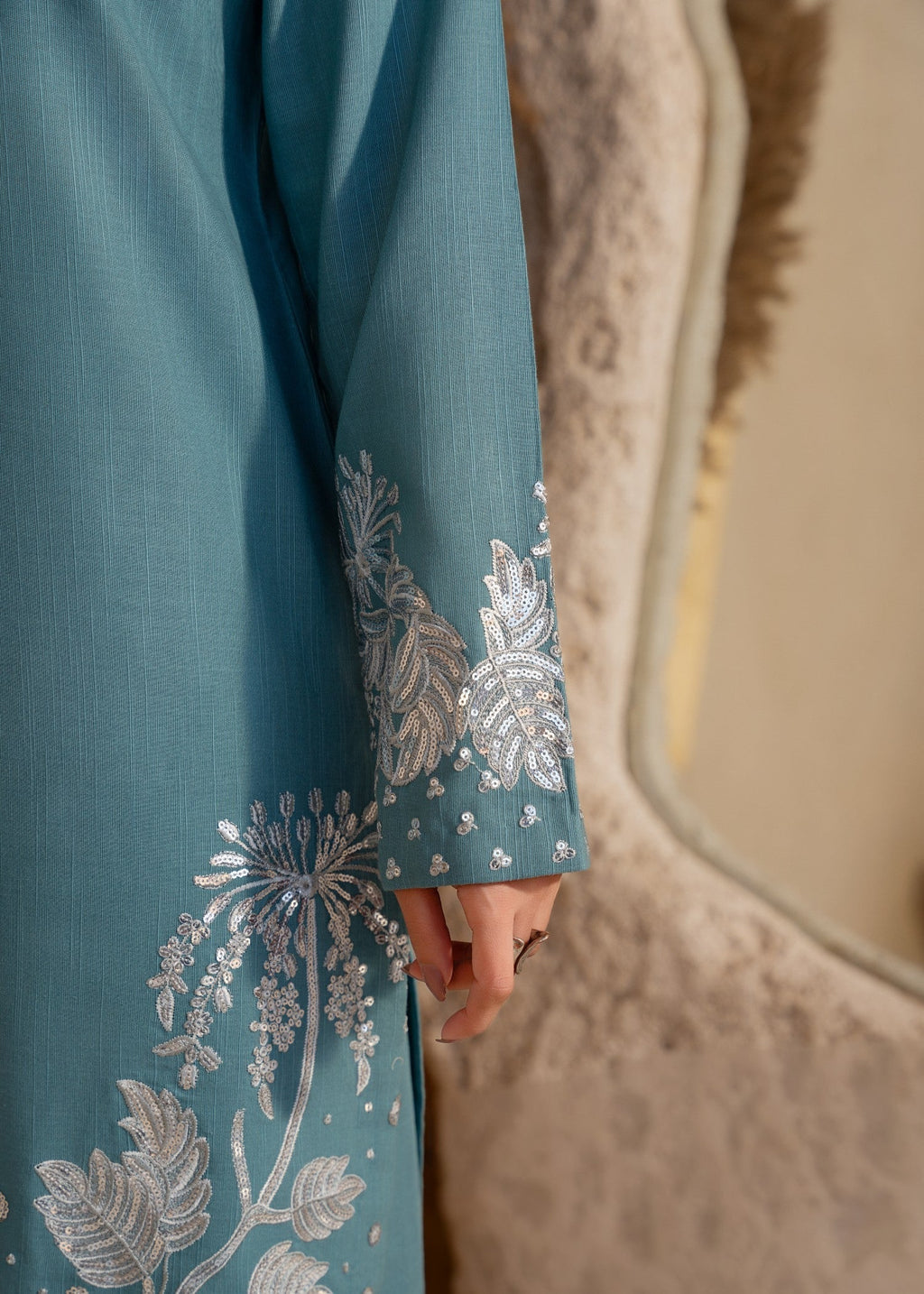Embroidered Lawn Flapper Suit – Steel Blue, Summer Wear