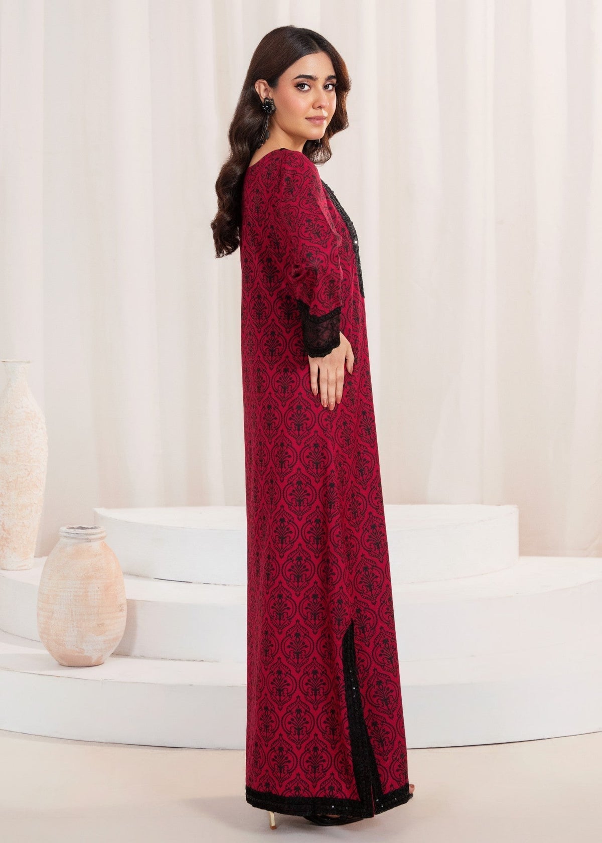 Embroidered A-Line Kurta Lawn 2-Piece Suit – Red, Summer Wear