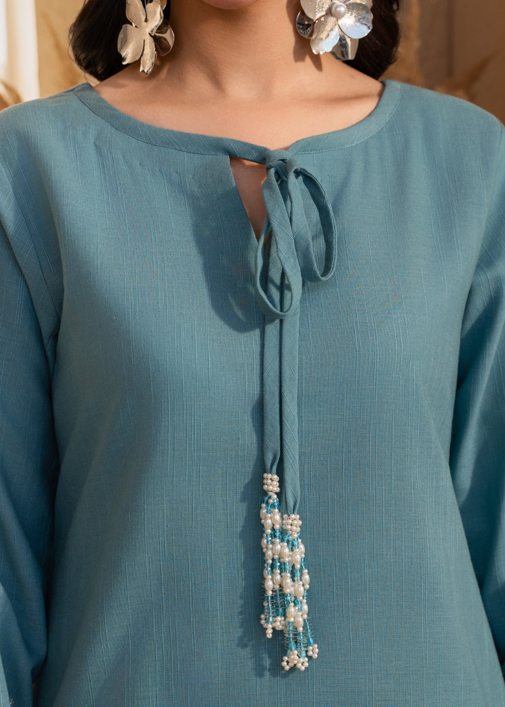 Embroidered Lawn Flapper Suit – Steel Blue, Summer Wear